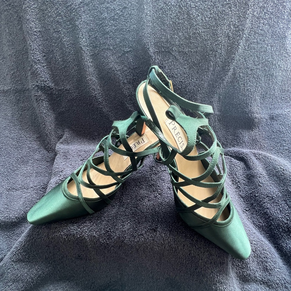 Precis Dark Green Fabric Heels